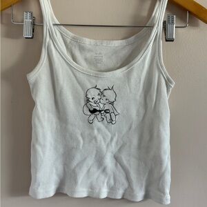 Brandy Melville White Ribbed Graphic Tank Top